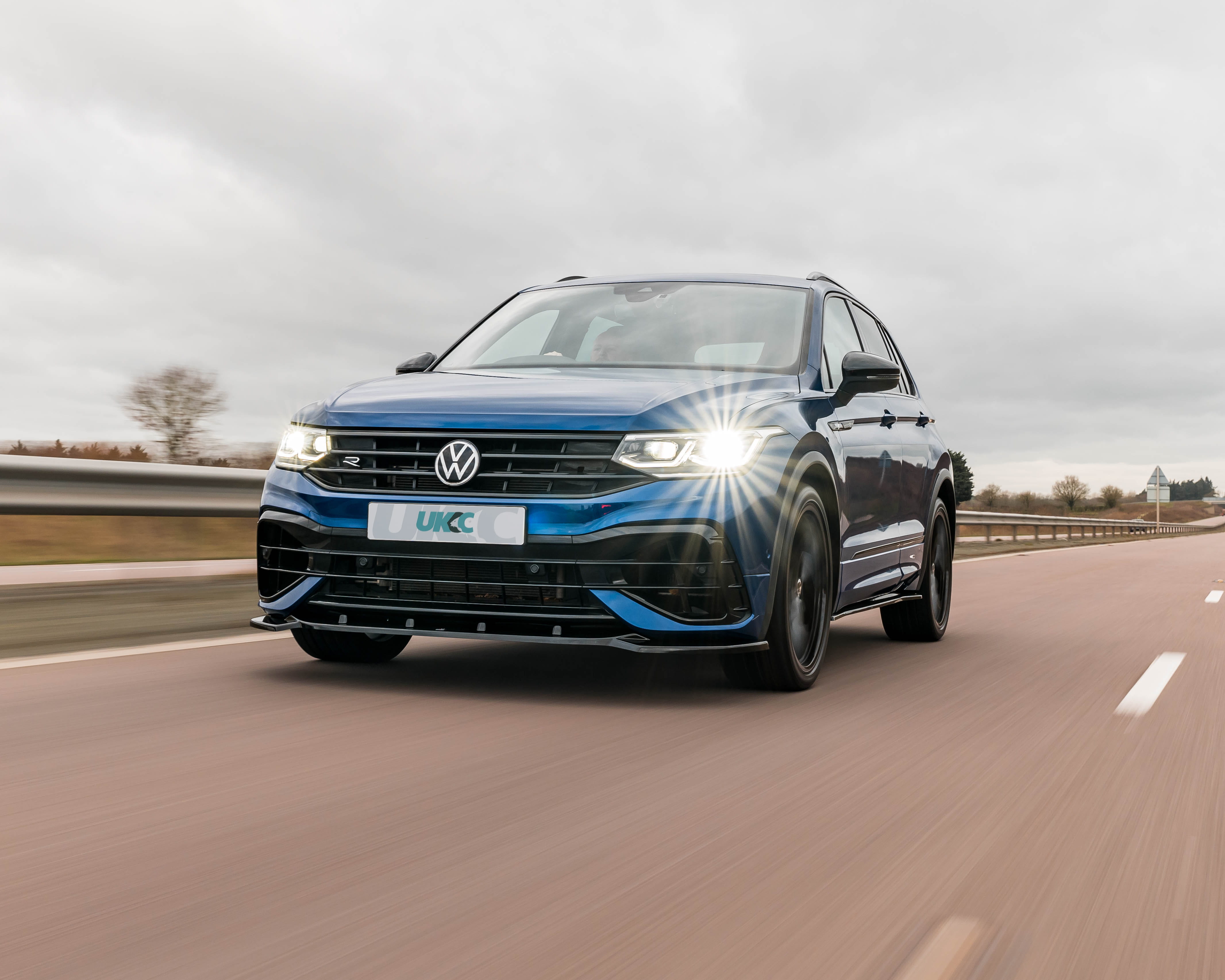 Blue VW Tiguan R roller photograph on road slow shutter speed UKCC competition car